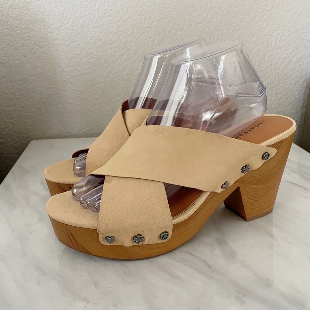 Lucky Brand Wood Platform Criss Cross Strap Sandals 10 New
